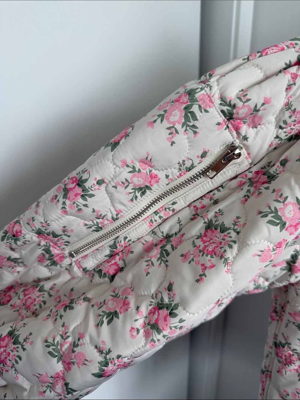 Floral Quilted Bomber Jacket - Pink on Cream - Picture 5 of 5
